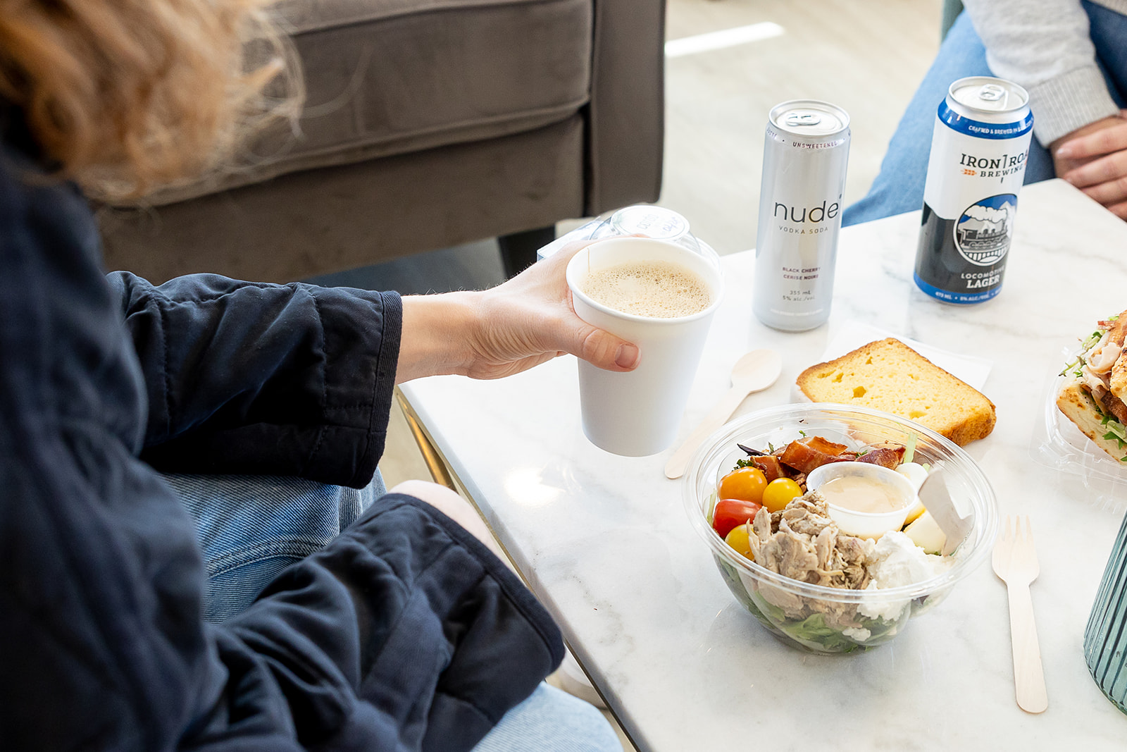 Enjoying coffee and Cordo Resto + Bar grab and go items from Scott's Eats